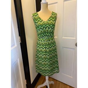 Chartreuse Y2K Donna Rae New York Dress Green Stripe Retro Belted Small Twee